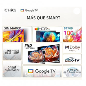 CHiQ Smart TV 40 Pulgadas, Full HD 1080P, diseño sin Marco, Google TV | Liquidación